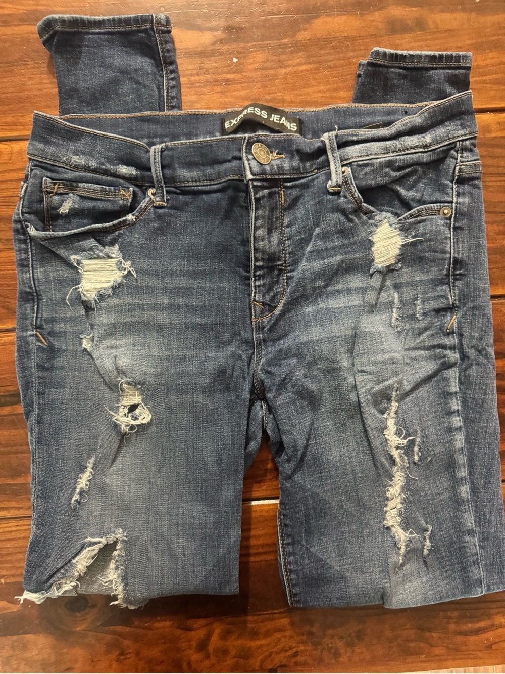 Express Women's Distressed Mid-Rise Skinny Jeans